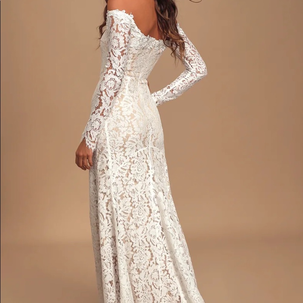 Lulu White lace dress with tan slip